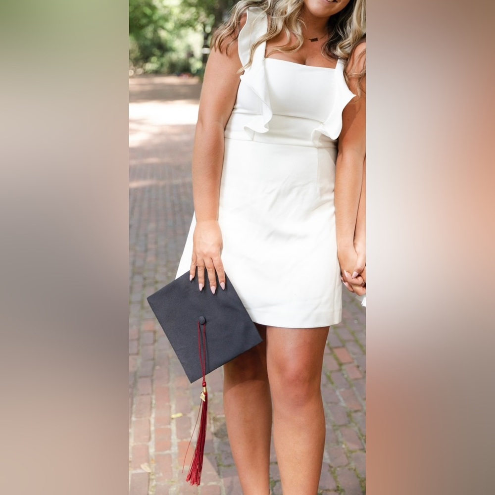 French Connection White Whisper Square Neck Ruffle Dress